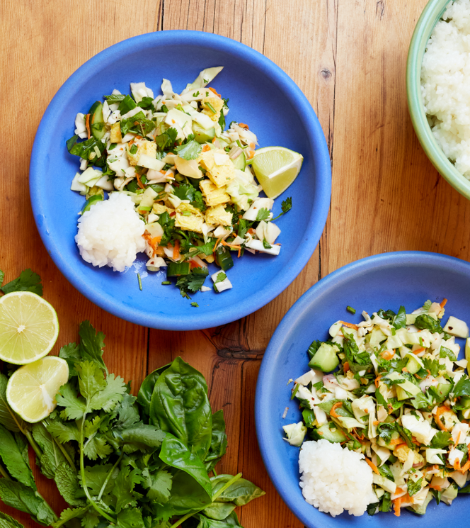 Larb-Style Cabbage Salad with Thai Omelet