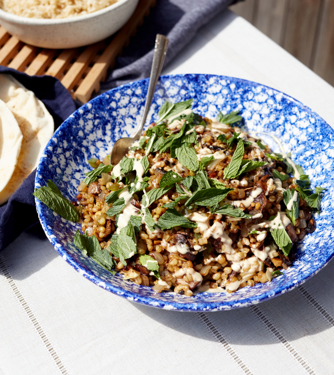 Mushroom "Open" Kibbeh with Tahini Sauce