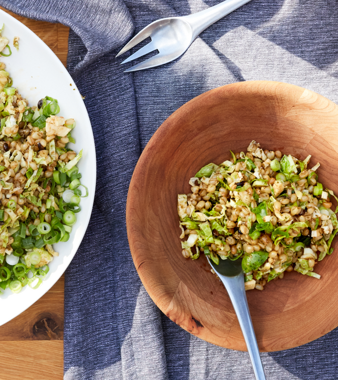Naked Barley & Shio Koji Brussels Sprouts Salad with Miso Ponzu Dressing