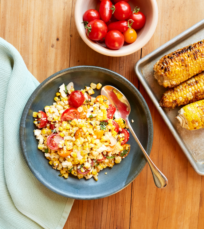 Grilled Corn and Tomato Salad with Feta and Mint