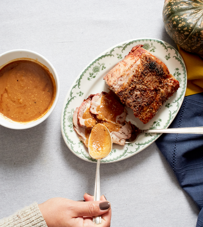 Roasted Pork Loin with Red Miso Gravy