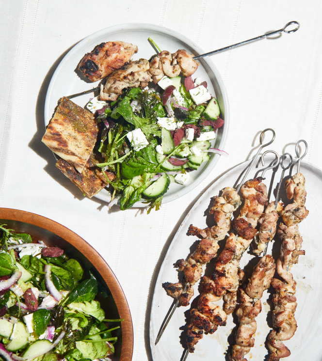 Greek-ish Grilled Chicken Skewers