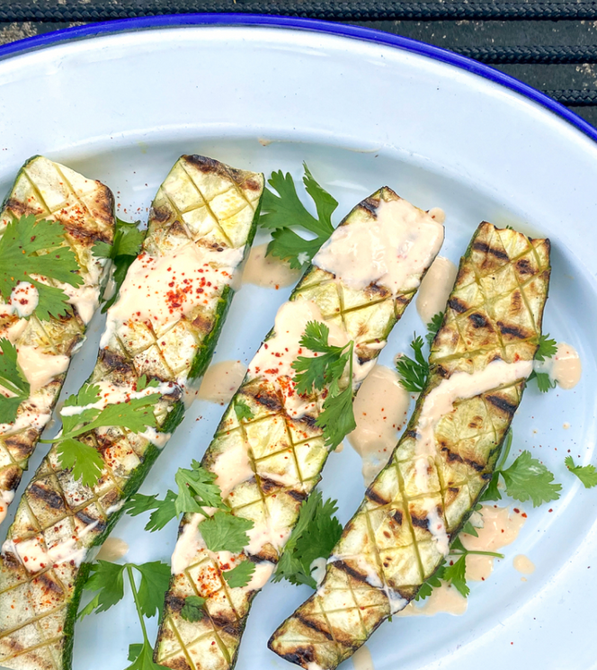 Grilled Zucchini with Spiced Lime Sour Cream