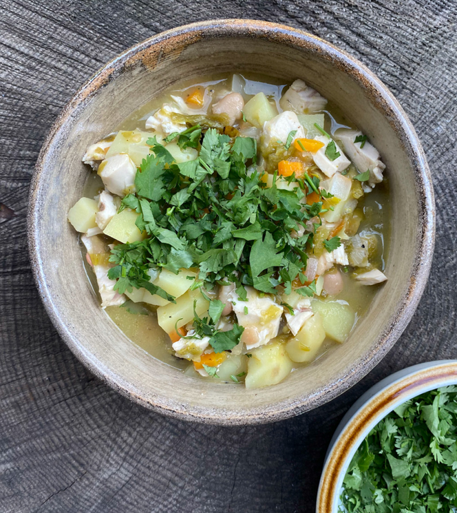 Los Roast Chicken Chile Verde with Beans