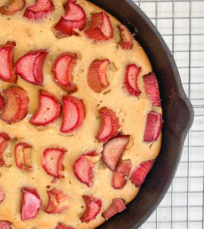 Red Fife Olive Oil Cake with Rhubarb