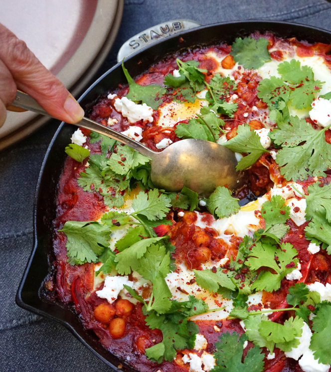 Shakshuka with Garbanzos & Feta